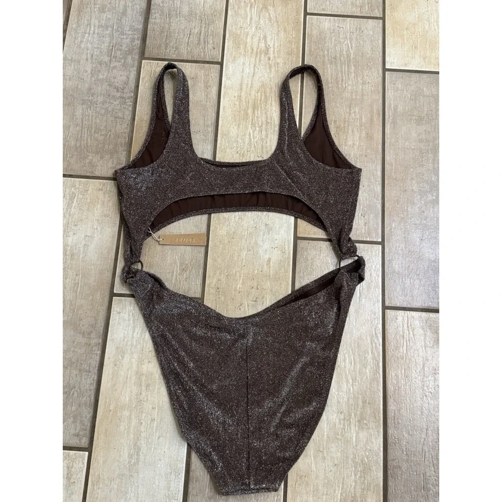 NWT Skims Womens Glitter Cut Out Monokini One Piece Swimsuit Cocoa Size 4X